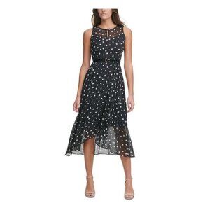 TOMMY HILFIGER Womens Navy Crossover Hem Lined Sleeveless Midi Dress 8